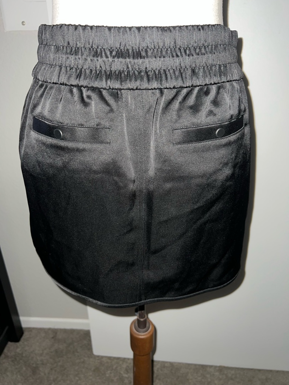 Alexander Wang Black Satin Elastic Waist Mini Skirt